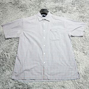 Tommy Hilfiger Shirt‎ Mens Large Blue Pink Plaid Short Sleeve Button Up Pocket